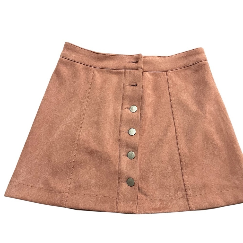2000s Button Front Suede Rose Mini Skirt Size 29 Forever 21 Y2K Fall Vintage